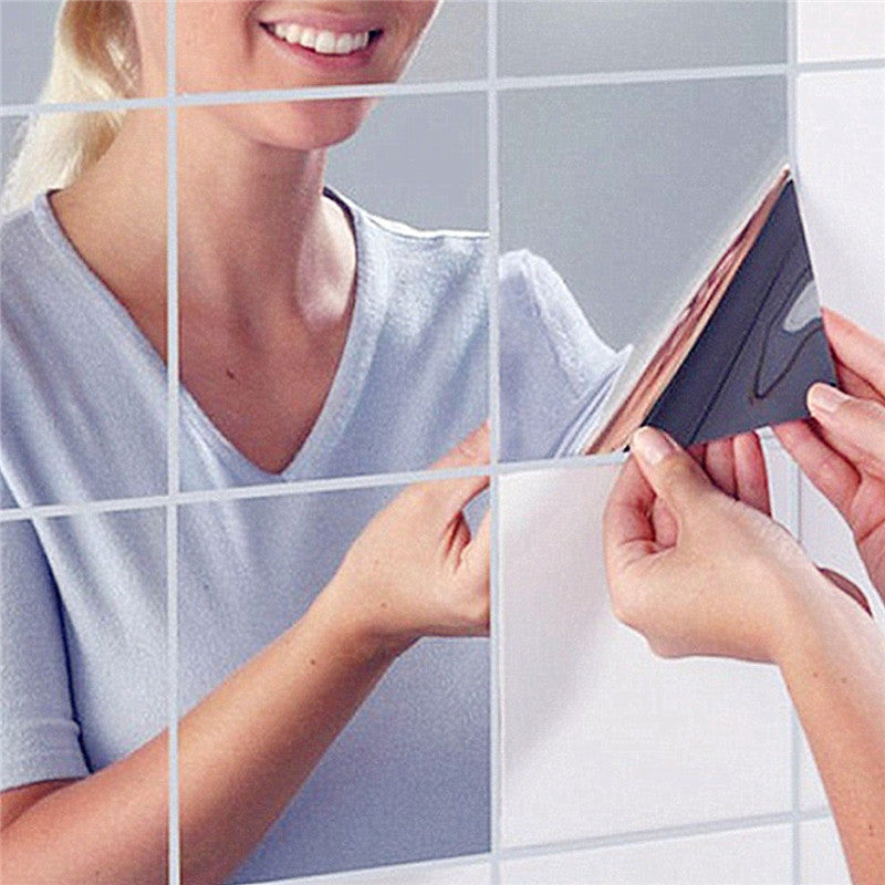 Online discount shop Australia - 9Pcs Square Mirror Tile Wall Stickers 3D Decal Mosaic Home Room Decoration DIY For Living Room Porch