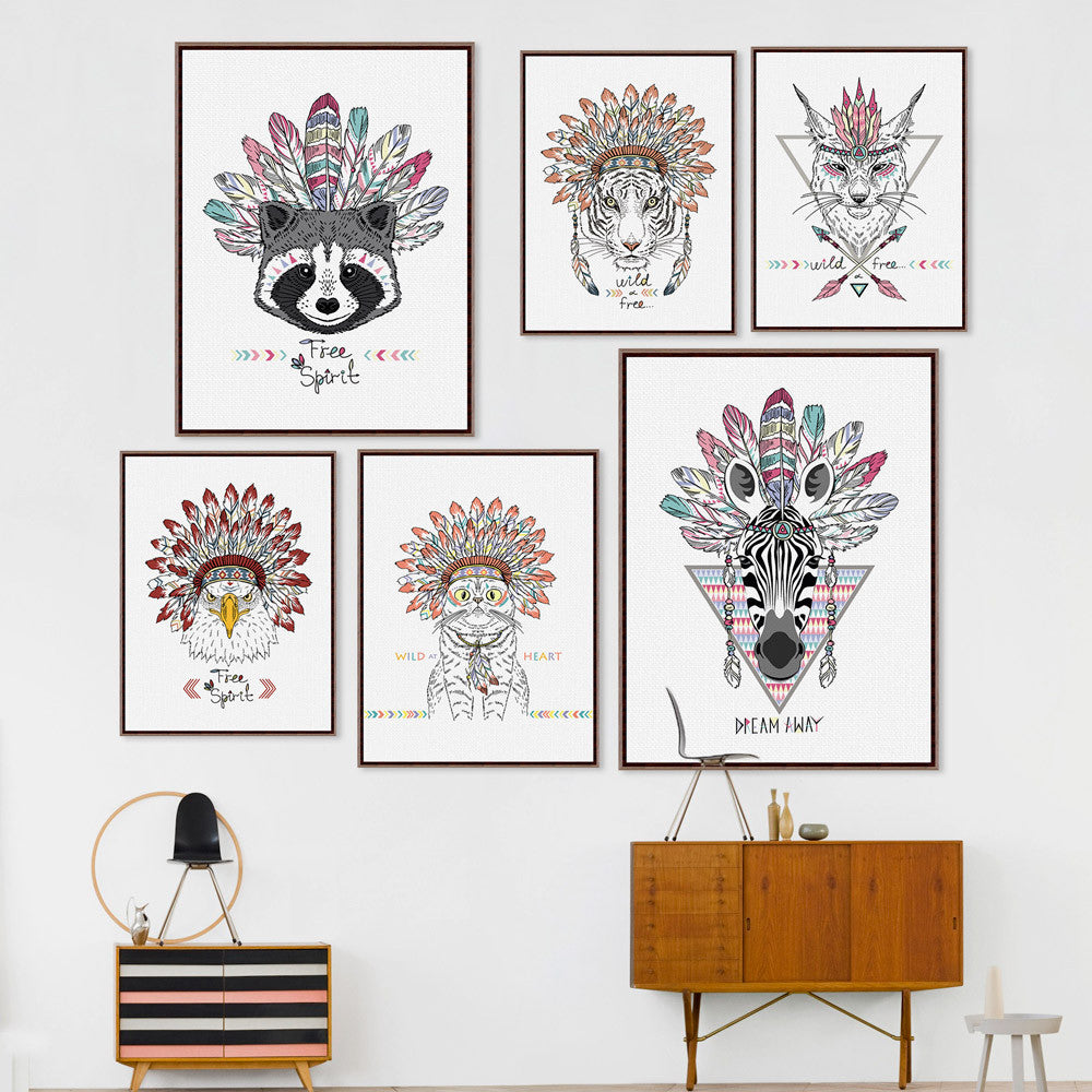 Indian Animals Head Hippie Fashion Deer Horse Zebra A4 Large Art Print Poster Wall Pictures Canvas Painting No Framed Home Decor-Dollar Bargains Online Shopping Australia