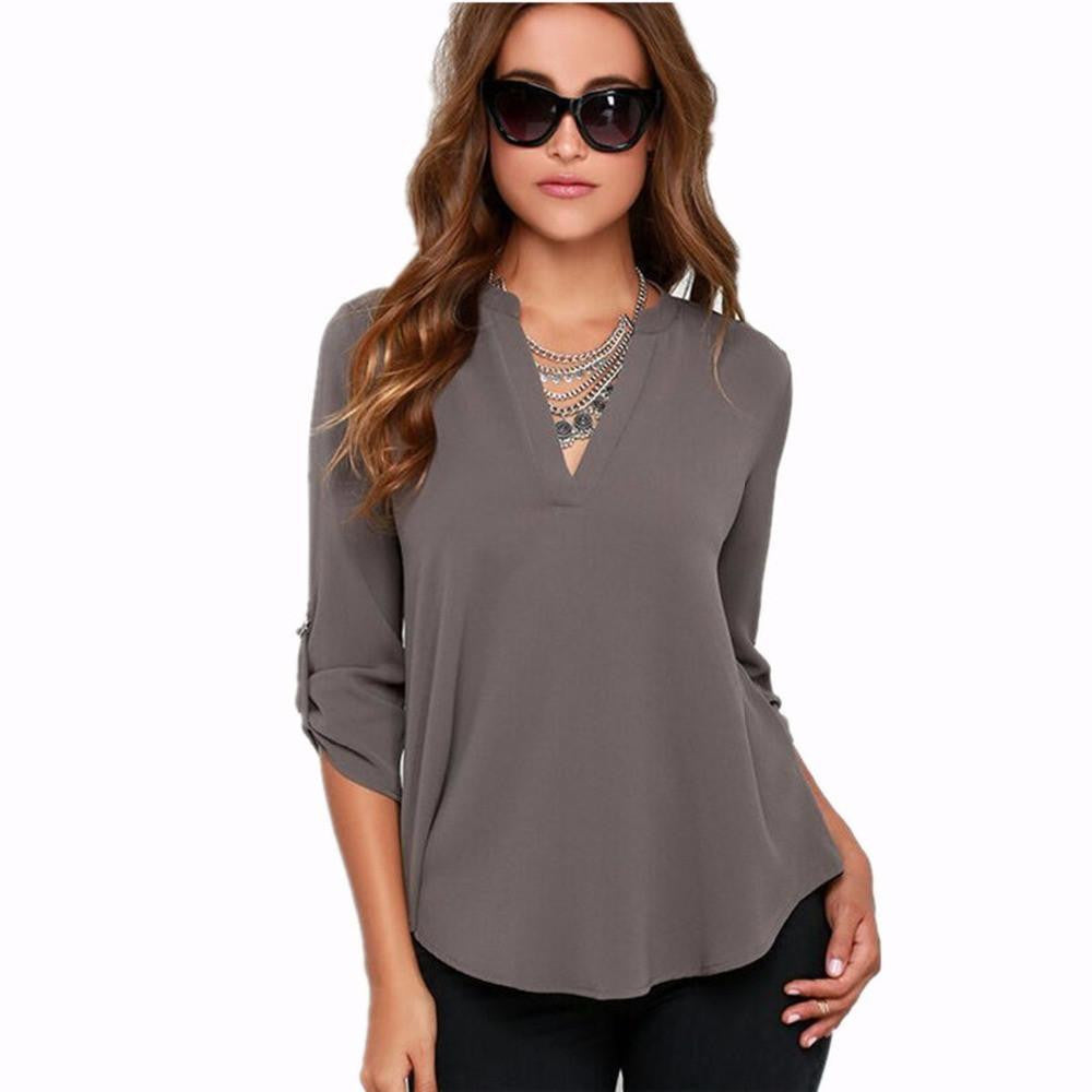 V-neck Slim chiffon Women's Blouses shirts plus size clothing body