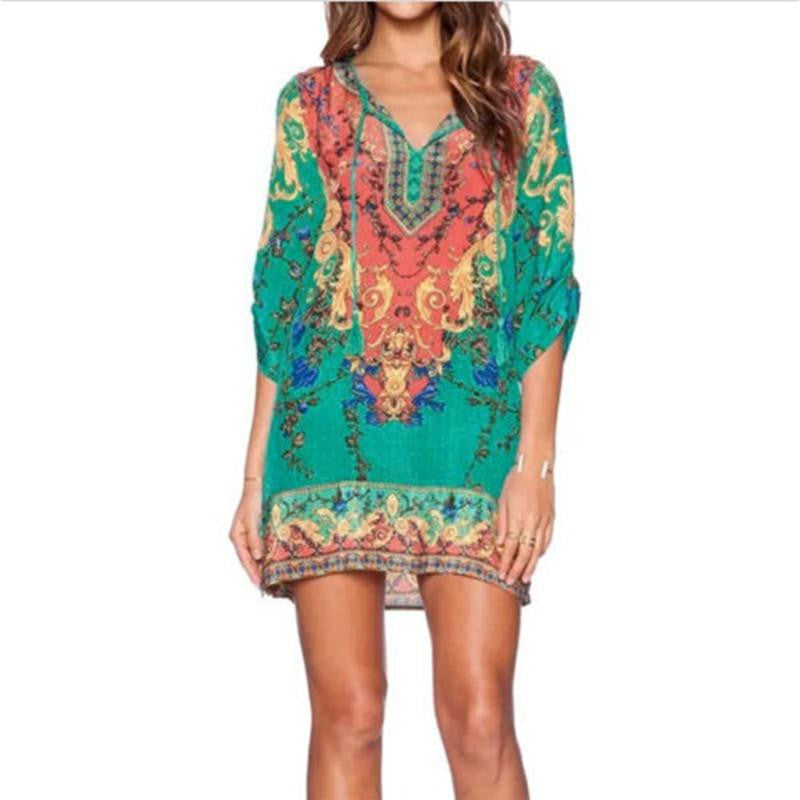 Summer Style Baroque Dress Retro Vintage Women Boho Printed Shift Dresses de festa Hippies Cloth
