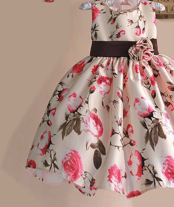 Girls Dress Rose Floral Tribute Silk Kids Dresses for Girls Birthday Party Size 1-6T