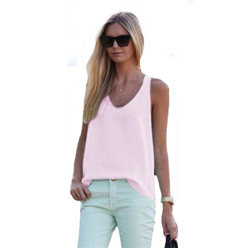 White Chiffon Blouse Shirt Tops Plus Size Women Sleeveless Black White Casual Tank Tops