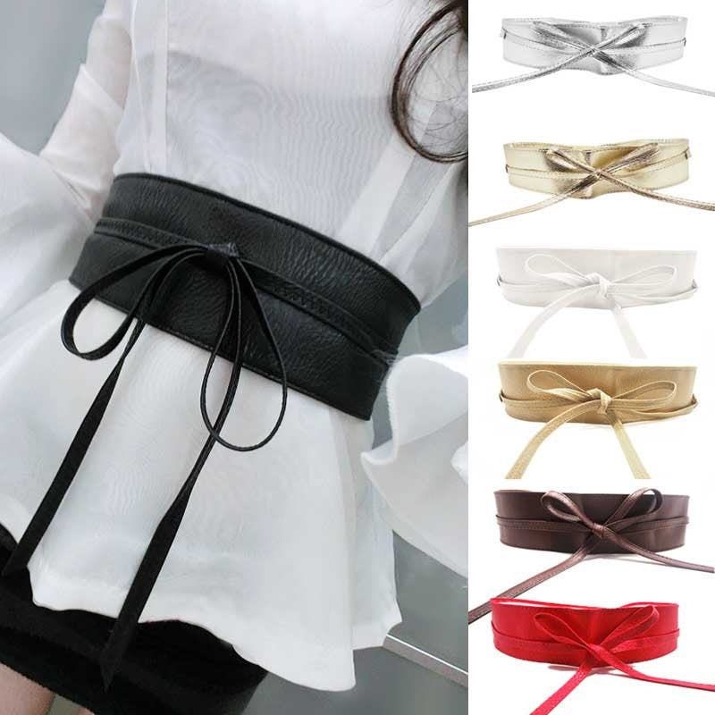 Online discount shop Australia - Fashion Women belt Soft Leather Wide Self Tie Wrap Around Waist Band Dress Belt Y1