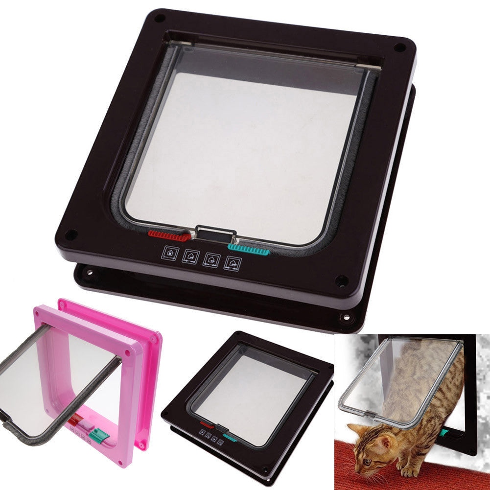 4 Way Brown Pet Flap Door Pet Cat Puppy Dog Supplies Lock Lockable Safe Flap Door 3 Size Pink Black Cat Gates-Dollar Bargains Online Shopping Australia