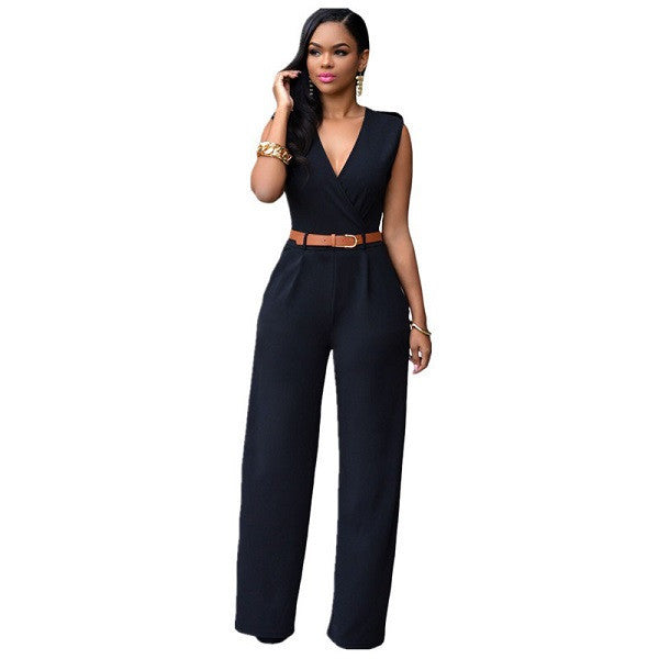 11 Colors Fashion Women Jumpsuit Summer Overalls Belted Wide Leg Jumpsuit Plus Size macacao long pant Elegant Jumpsuits-Dollar Bargains Online Shopping Australia