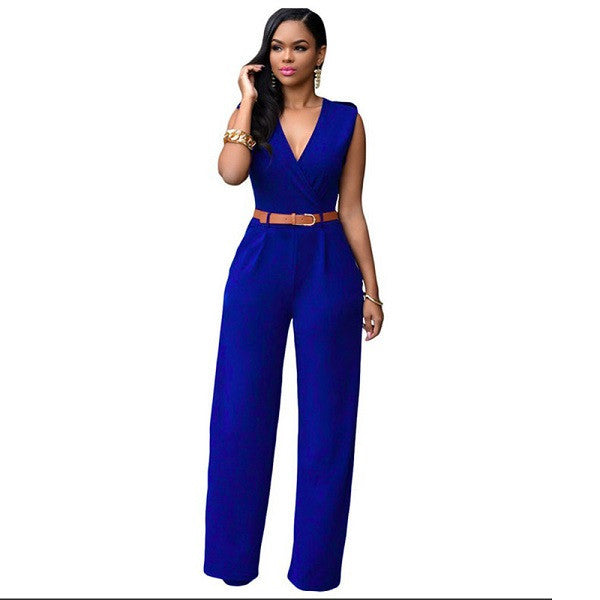 11 Colors Fashion Women Jumpsuit Summer Overalls Belted Wide Leg Jumpsuit Plus Size macacao long pant Elegant Jumpsuits-Dollar Bargains Online Shopping Australia