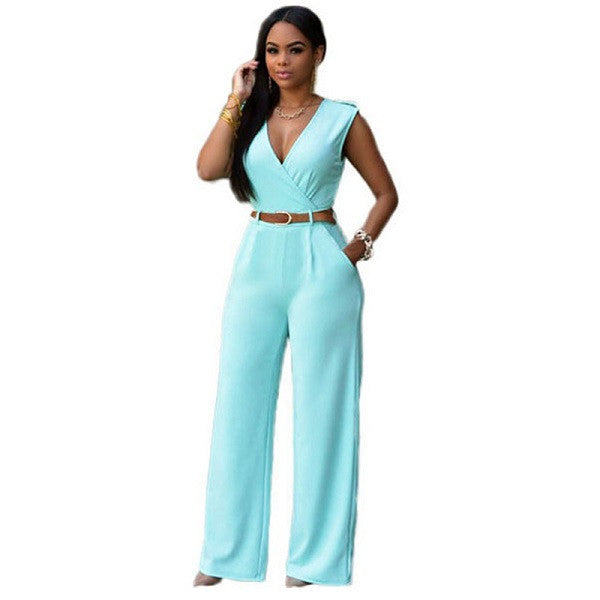 11 Colors Fashion Women Jumpsuit Summer Overalls Belted Wide Leg Jumpsuit Plus Size macacao long pant Elegant Jumpsuits-Dollar Bargains Online Shopping Australia