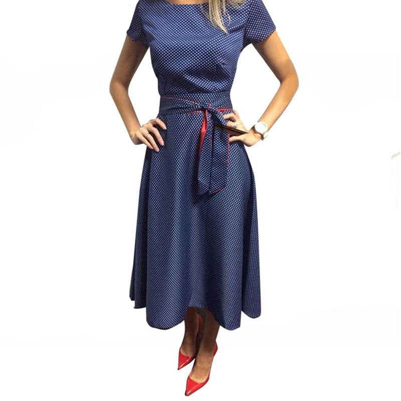 Polka Dot Rockabilly Vintage 50s 60s Retro Dress Women Summer Audrey Hepburn Dress With Belt Casual Ball Gown Midi Tunic Dress