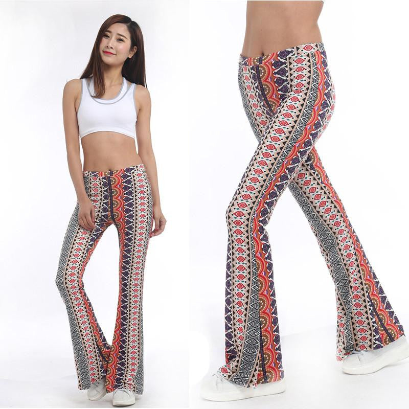 Tribal Vertical Aztec print Bell Bottom Legging Soft Women Flare pant Wide leg Printed Legging Style1011