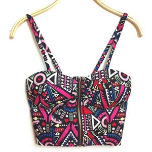 Summer Women Girls Sweet Floral Bustier Padded Zipper Crop Tank Tops Sexy Blouses-Dollar Bargains Online Shopping Australia