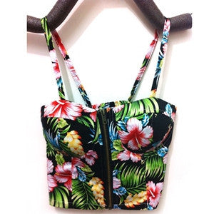 Summer Women Girls Sweet Floral Bustier Padded Zipper Crop Tank Tops Sexy Blouses-Dollar Bargains Online Shopping Australia