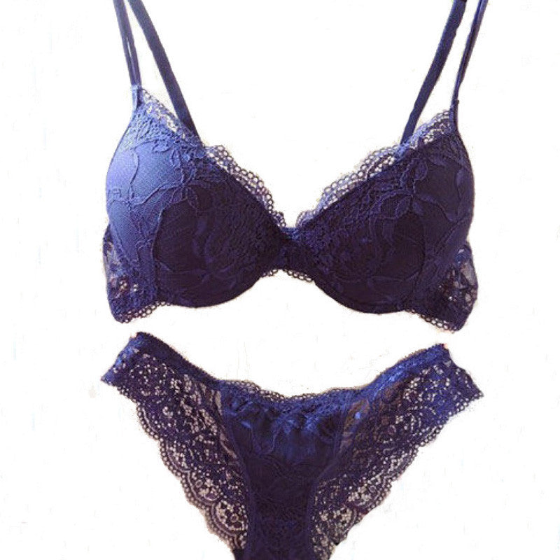 Online discount shop Australia - hot Pop transparent floral lace bra & brief sets thin cup leisure sexy deep-V push up women underwear bra set