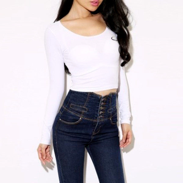 Online discount shop Australia - Fall Sexy Women Crooped Tops Long Sleeve Clubwear Tops Cropped
