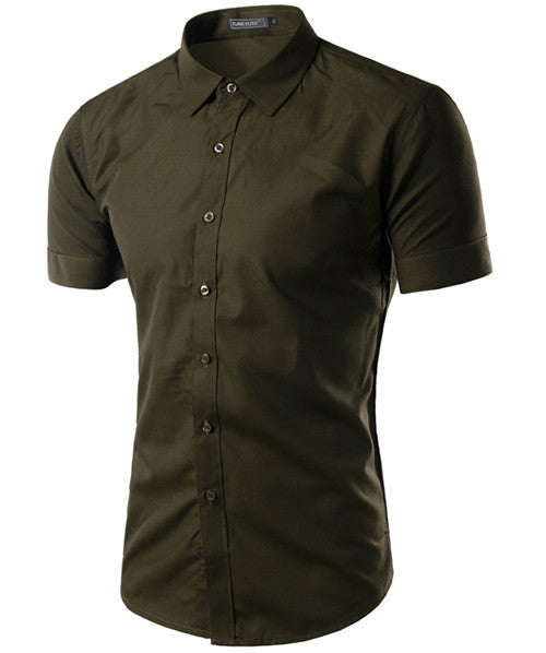 Summer Men's Brand Clothes Turn-Down Collar Short Sleeve Shirts Mens Dress Shirts Slim Fit Solid Color Shirt For Men 6537-Dollar Bargains Online Shopping Australia
