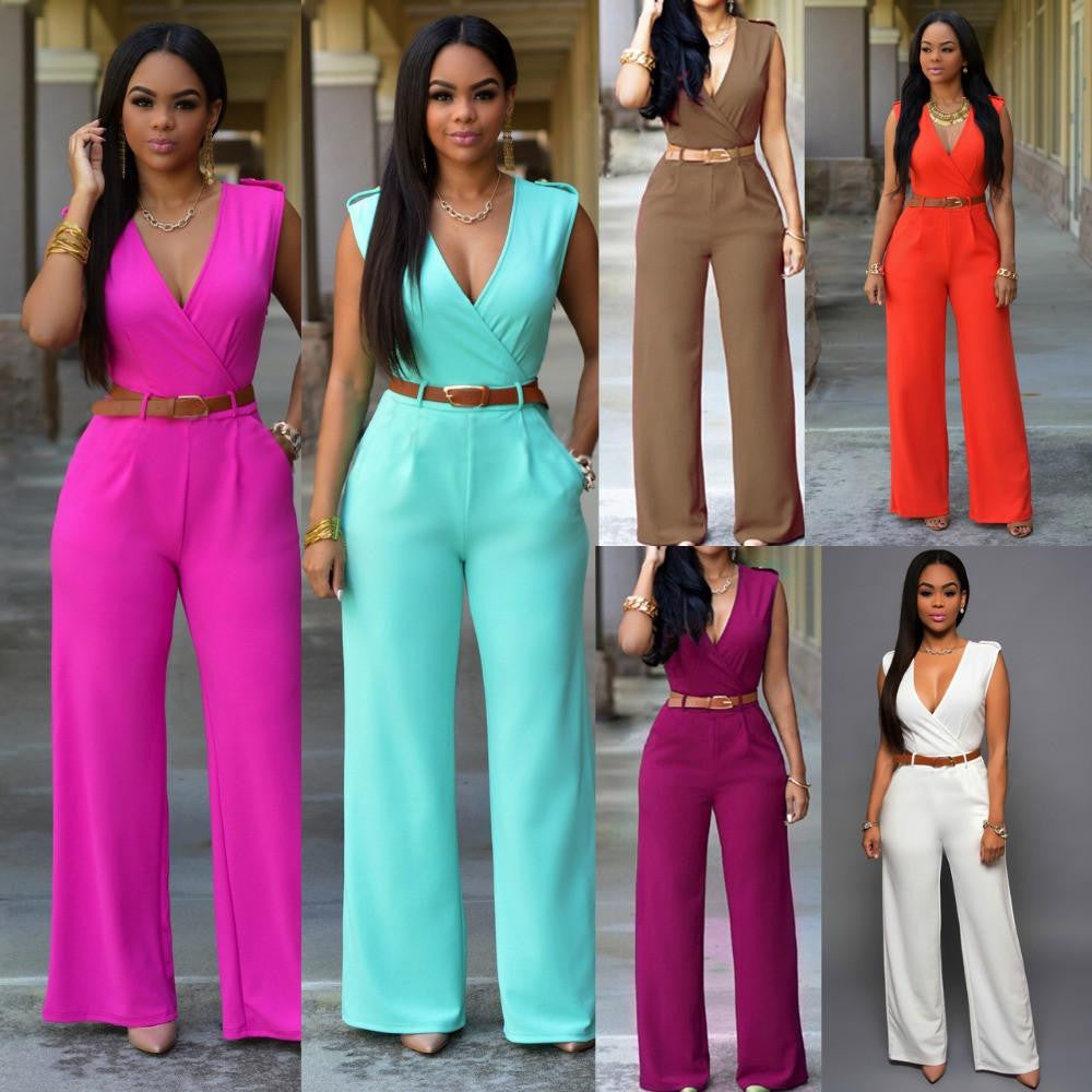 Women Jumpsuits Lady Loose Slim Overalls Party Womens Sleeveless Night Club Rompers With Belt