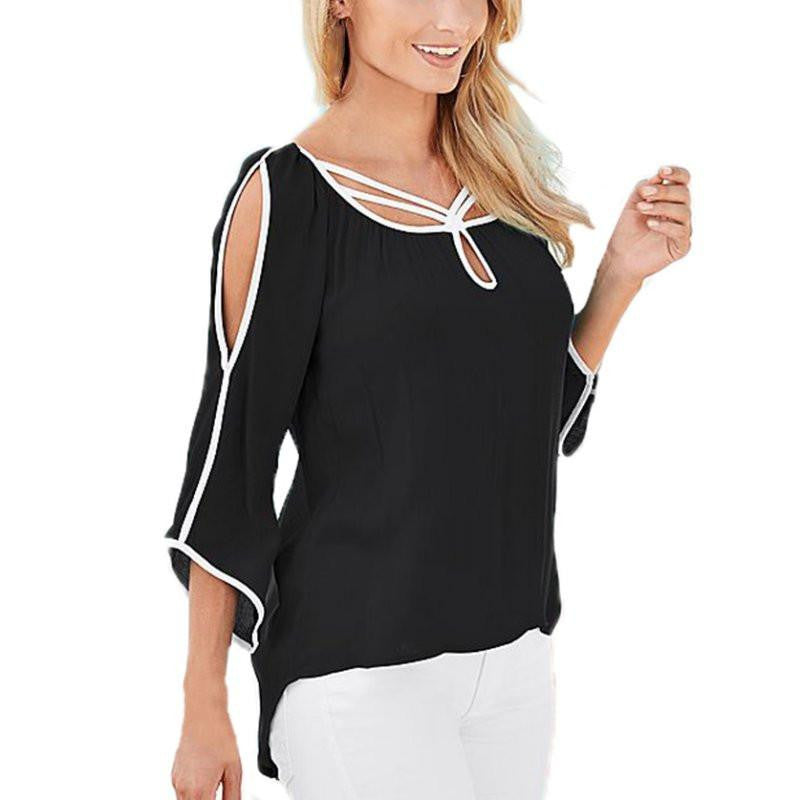 Woman Chiffon Solid Shirt Casual irregular Blouses Loose Tops