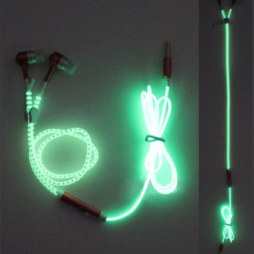 Metal Zipper luminous Headphone Light Earphone Glow In The Dark Earphones With Mic for Mobile Phone Xiaomi Sony Iphone MP3-Dollar Bargains Online Shopping Australia