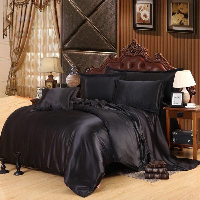 Satin Silk Bedding Set Queen Size Bedsheet Sets Bedclothes Solid Duvet Cover Set Sheet