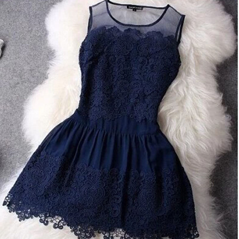 Online discount shop Australia - Big Stitching Lace Dress Sleeveless Vestidos Evening Mini Sexy Women Summer Dress