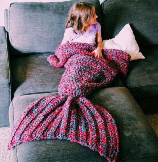 wool knitted Mermaid Tail blanket Handmade children mermaid blanket Throw Bed Wrap super soft children swaddle sleeping blanket-Dollar Bargains Online Shopping Australia