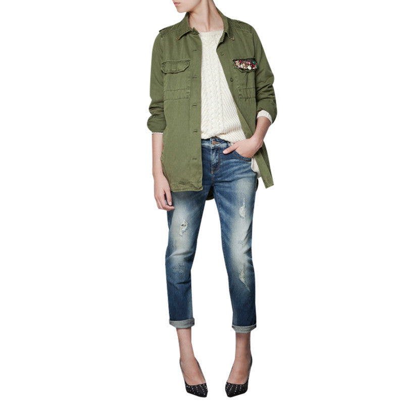 Navy green short trench turn-down collar Outwears diamond women Coat-Dollar Bargains Online Shopping Australia