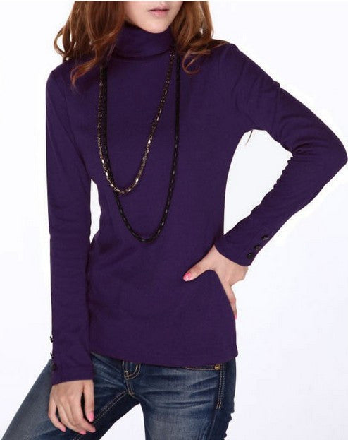 Online discount shop Australia - Fashion Women's Clothing Blouses Shirts Solid High Collar Turtleneck Long Sleeve Cotton Tops Tee Clothes