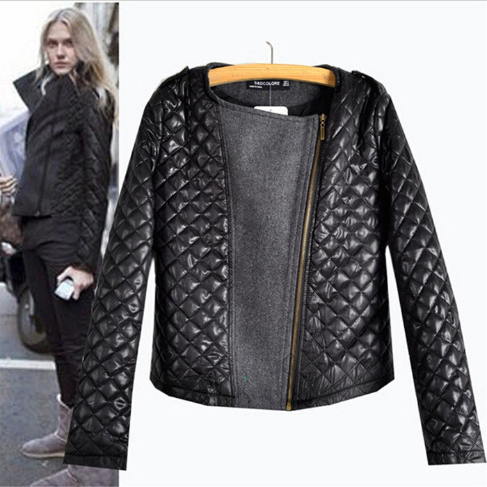 Online discount shop Australia - New Arrival  European Style Fashion Quilting Stitching Woolen Coats Ladies Long Sleeve Zipper