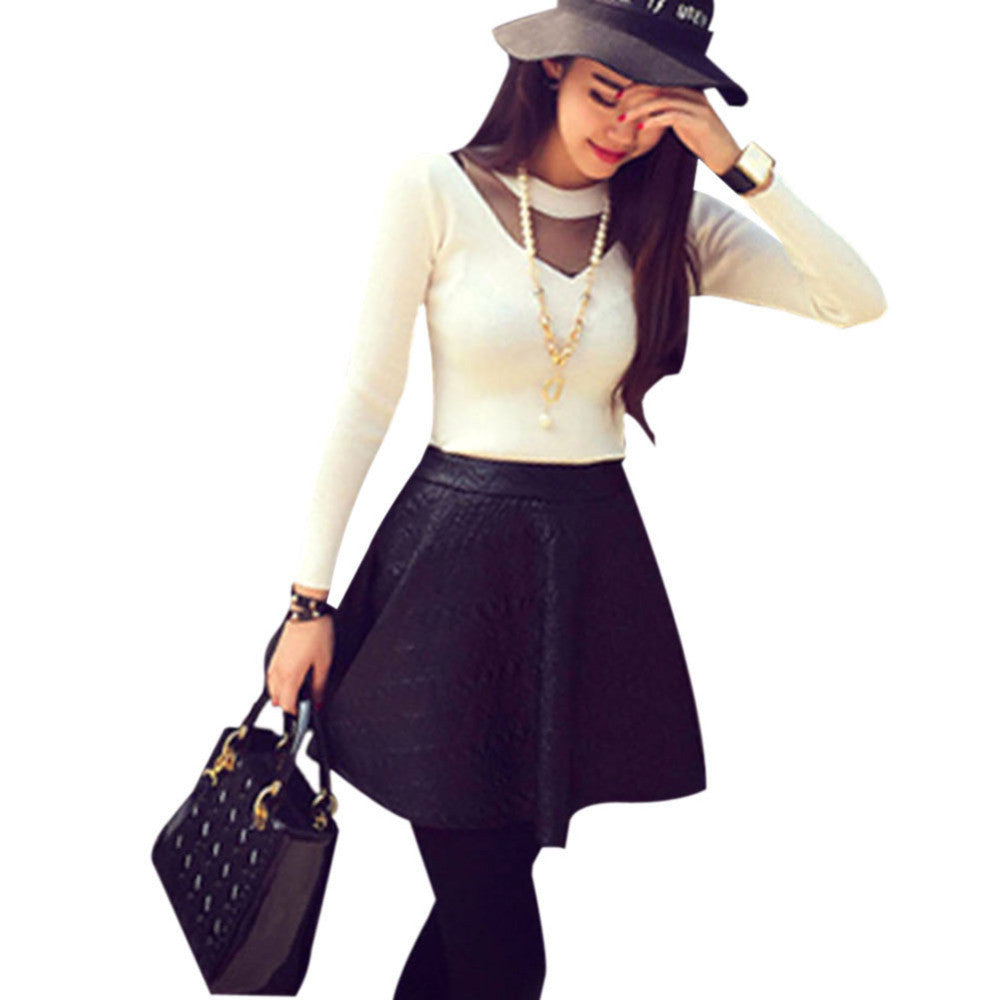 Online discount shop Australia - Hot Women Sexy Mesh Sheer Splicing Long Sleeve Slim Knitwear Shirts Tops Blouse