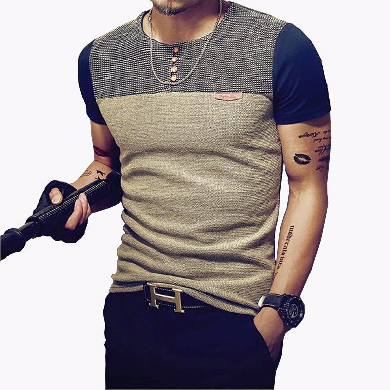 Online discount shop Australia - Fashion Men's T Shirt Casual Patchwork Short Sleeve T Shirt Mens Clothing Trend Casual Slim Fit Hip-Hop Top Tees 5XL