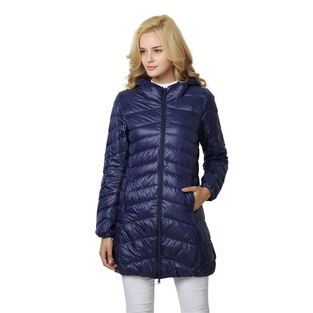 Down Jacket Hooded Duck Down Jackets Women Slim Long Sleeve Parka Zipper Coats Pockets Solid Women Ultra Light