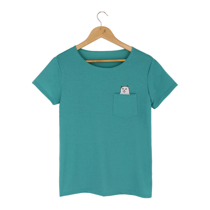 H149 Cat Pocket Women T-shirt Summer Style Tee Harajuku Women Tops Plus size 4XL-Dollar Bargains Online Shopping Australia
