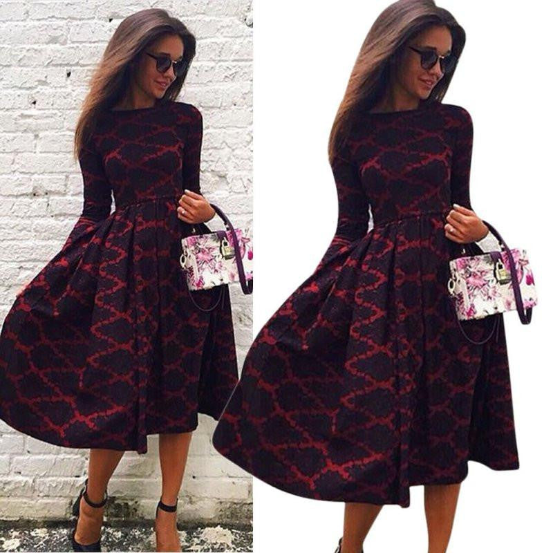 Women Cotton Blend Boho Floral Dresses Long Sleeve Bodycon Party Maxi Dress 4558