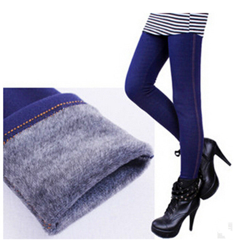 Winter Leggings Women Warm Fleeces Leggings Solid Thicken Footless Legging Faux Denim Pants DD8029-Dollar Bargains Online Shopping Australia