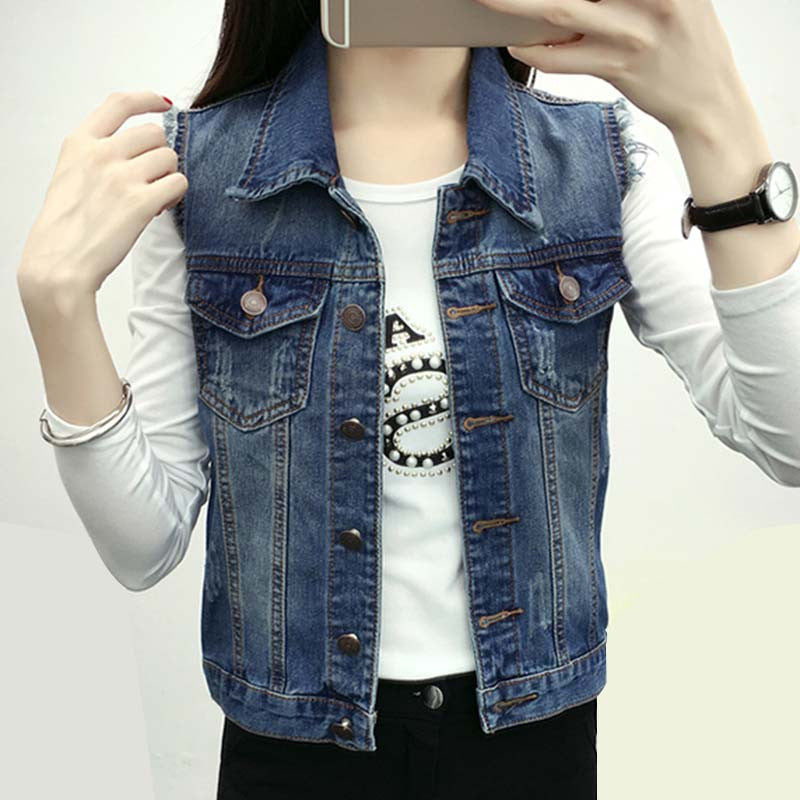 Fashion Women's Sleeveless Blazer Vest Streetwear Style Colete Jeans Slim Plus Size Denim Vest
