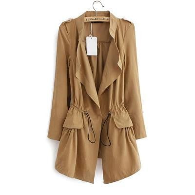 Office elegant khaki drawstring Waist Long trench coat for women Casual brand windbreaker female-Dollar Bargains Online Shopping Australia
