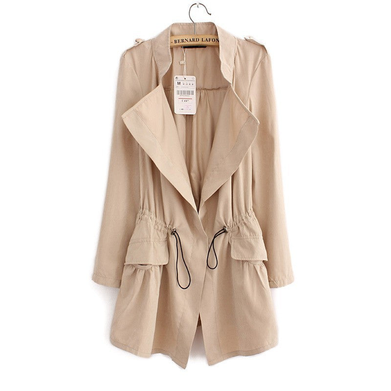 Office elegant khaki drawstring Waist Long trench coat for women Casual brand windbreaker female-Dollar Bargains Online Shopping Australia