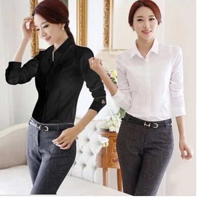 OL White Shirt Women Cardigan Office Ladies' Long Sleeve Tops Black Slim Blouses & Shirts Women Work Shirt XS-2XL #C3