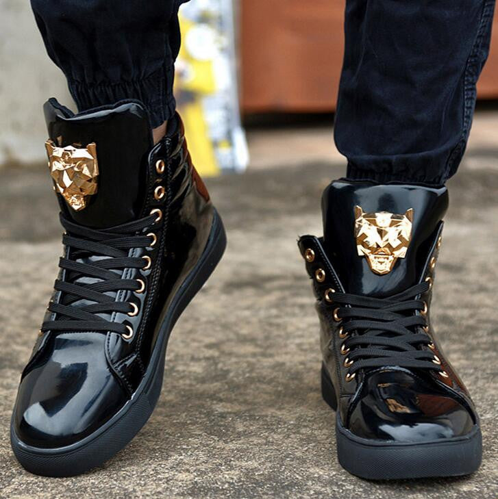 High Top Casual Shoes For Men PU Leather Lace Up Red White Black Color Mens Casual Shoes Men High Top Shoes-Dollar Bargains Online Shopping Australia