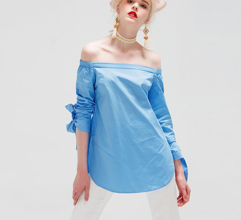 Women Blouses Elegant Bow Off Shoulder Female White Blouse Shirts Women Tops Striped Cardigan