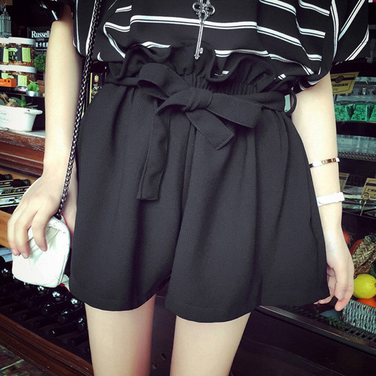 Online discount shop Australia - Fashion Women High Waist Elastic Loose Shorts With Belt Black Khaki White Brand shorts