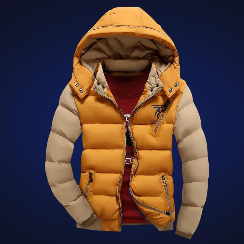 Thick Fashion Patchwork Zipper White Black Red Khaki Yellow Jacket Men Parkas