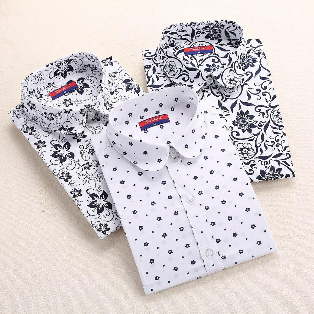 Women Shirts with Long Sleeves Cotton Blouses Shirt Turn Down Collar Female Shirts Women Shirt