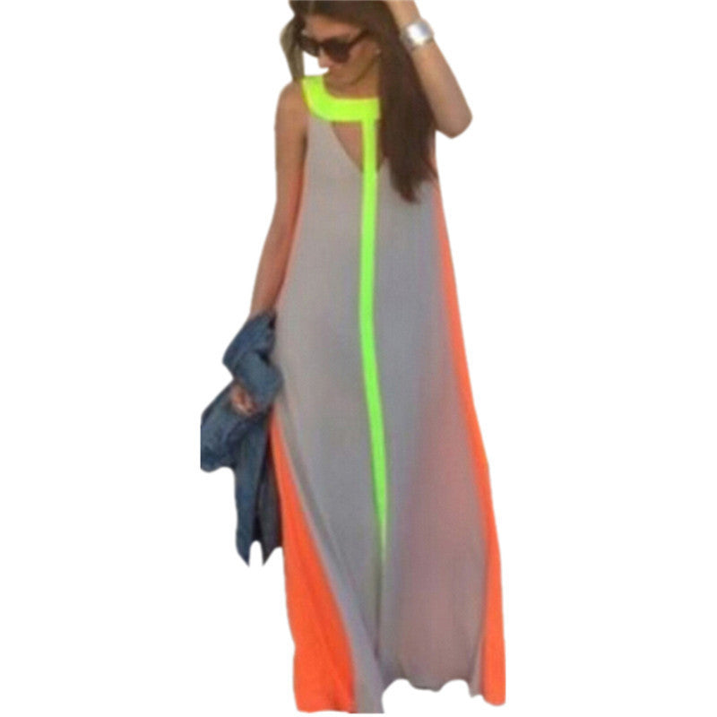 Online discount shop Australia - Boho Sexy Women O Neck Sleeveless Gradient Multicolor Dress Long Maxi Party Beach Dress Vestidos Robe Plus Size S-2XL