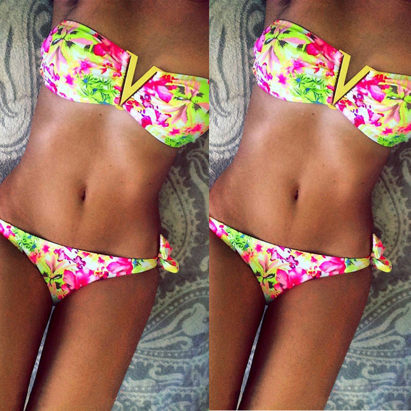 Spring Summer Swimsuit Style Floral Bikini With Removable Padding Swimsuit Biquini Women Swimwears Bathing Suit-Dollar Bargains Online Shopping Australia