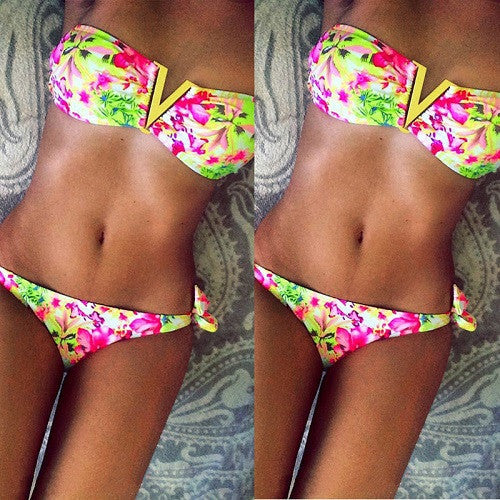 Spring Summer Swimsuit Style Floral Bikini With Removable Padding Swimsuit Biquini Women Swimwears Bathing Suit-Dollar Bargains Online Shopping Australia