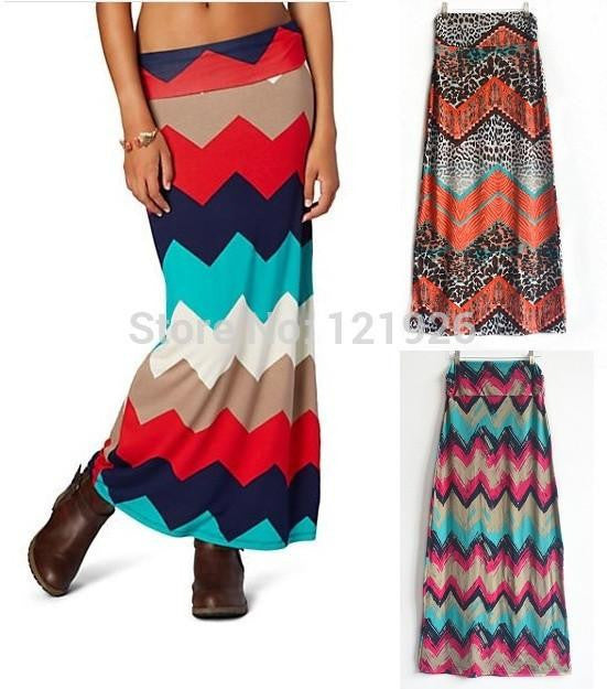 Stripe Maxi Skirts Women Geometric Skirts Faldas Mujer Brand Vintage Long Skirts Women