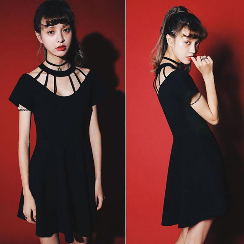 Club Dress Women Black Casual Punk Rock Hip Hop Dress Women Short Sleeve Gothic Clubwear Dresses