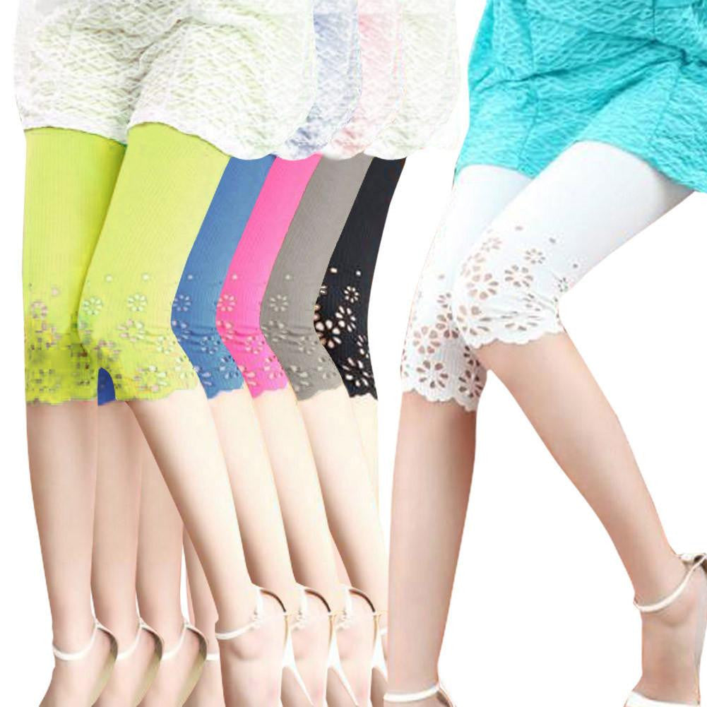 Trendy Ladies Cotton Skinny Cropped Hollow Pattern Stretch Leggings HB88