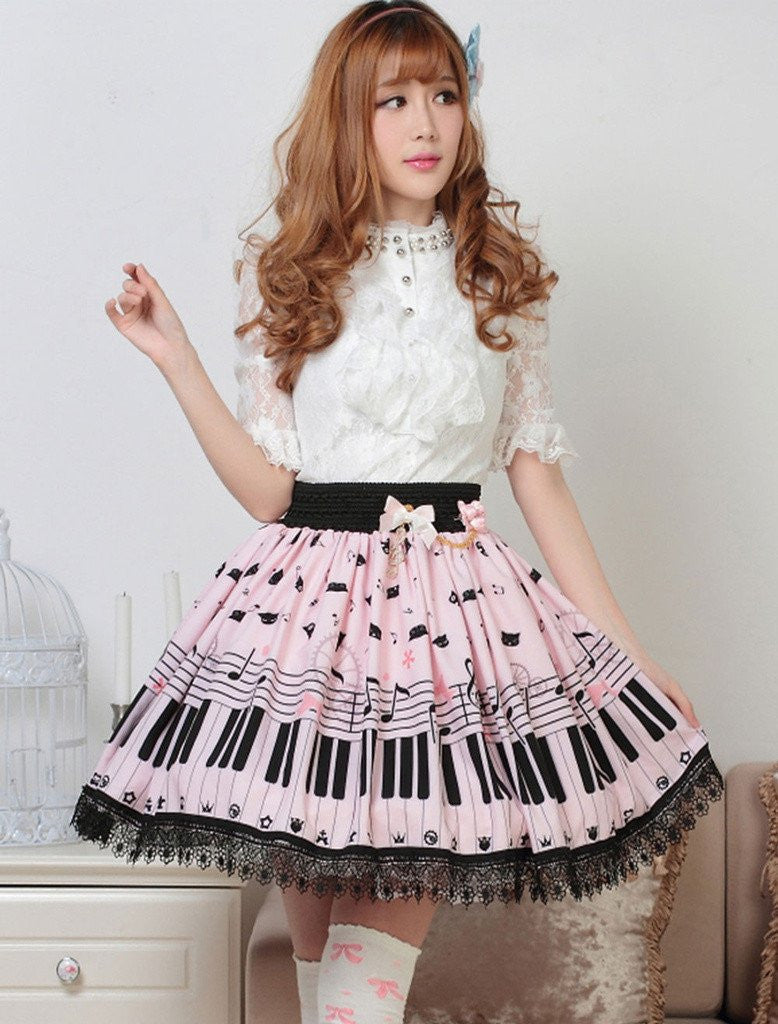 Sweet Lolita Skirt with Piano Key and Melody Printing