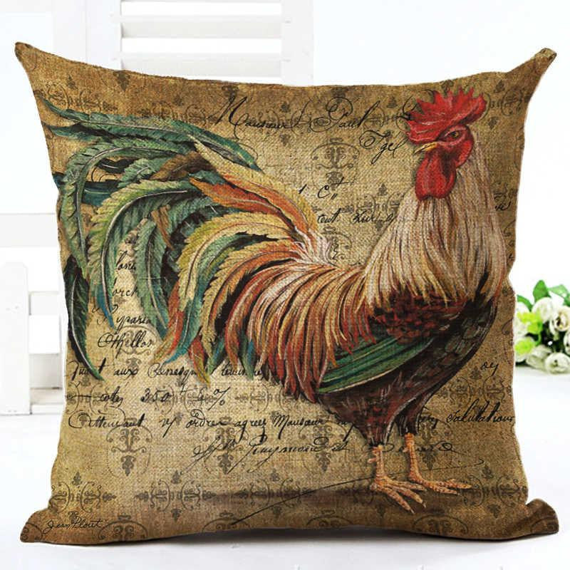 Vintage Cushion Cover Mr Cock Hen Moden Pillowcase Cotton Linen Animal Printed BedRoom Home Decorative Throw Pillows Decor